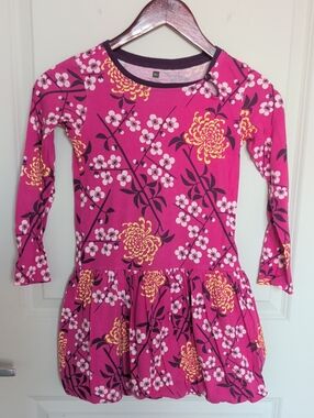 Tea Collection Hot Pink Floral Long-Sleeve Bubble Dress